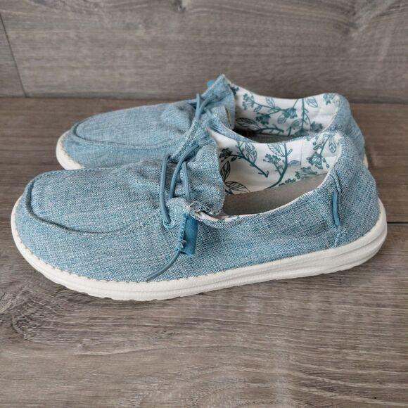 Hey Dude Shoes Women Size 8 Blue Wendy Linen Slip On Casual Loafers Beach Preppy - Picture 5 of 10
